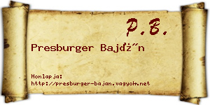 Presburger Baján névjegykártya